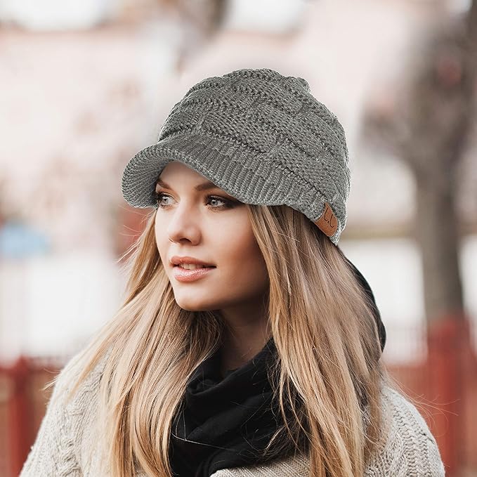 C.C Hatsandscarf Exclusives Women's Ribbed Knit Hat with Brim (YJ-131)(YJ-2023)