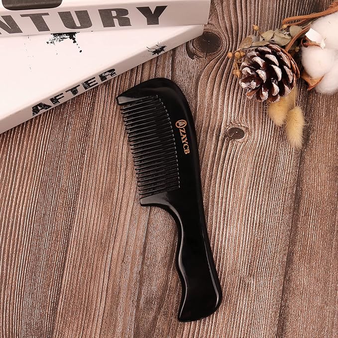 Hair Comb, 100% Buffalo Horn Fine Tooth Comb, Anti-Static Hair Styling Detangling Comb for Men, Women and Kids, For All Hair Types (Black)