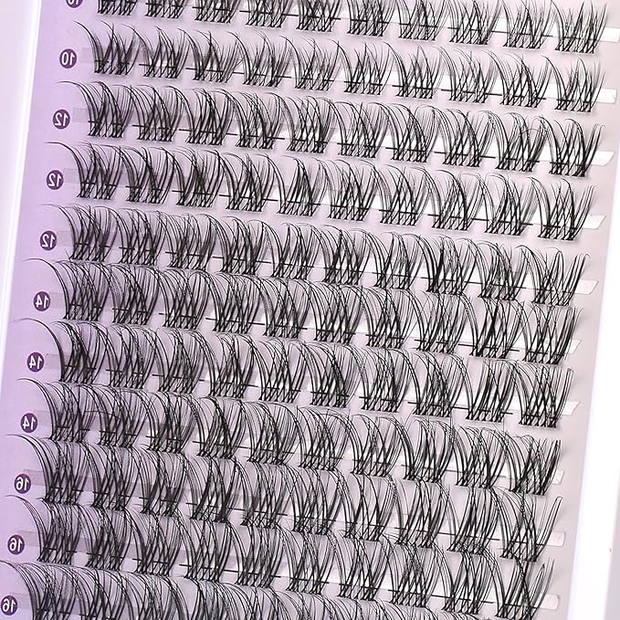 Natural Lash Clusters Kit Wispy Lash Invisible Lash Band Cluster Eyelash Extensions Kit 8-16mm Individual Lashes Extension DIY D Curl Eyelash Clusters with Waterproof Clear Lash Band Clusters