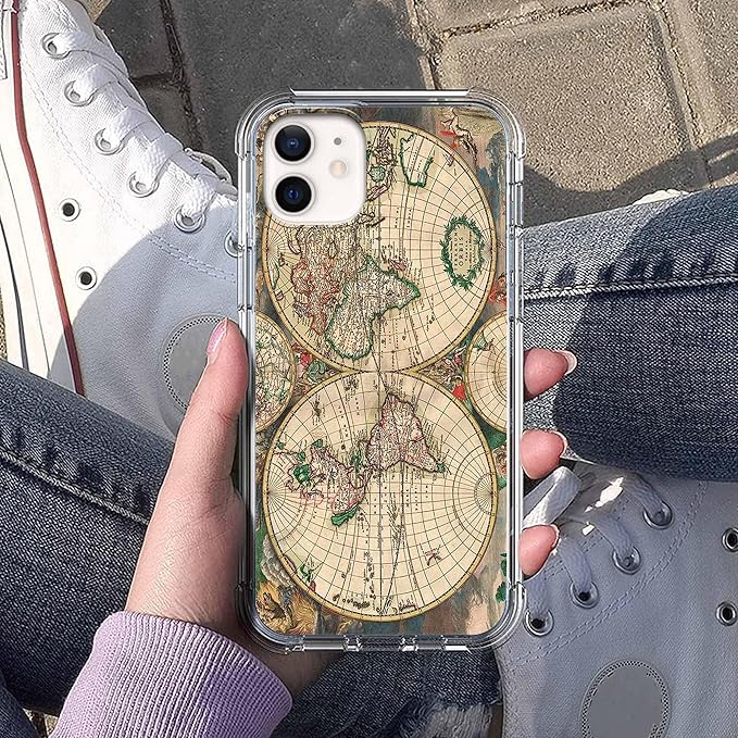 Case for iPhone 12/12 Pro with Retro Art Design,Aesthetic Vintage World Map Pattern,Trendy Soft TPU Bumper Phone Cover(12,Map)