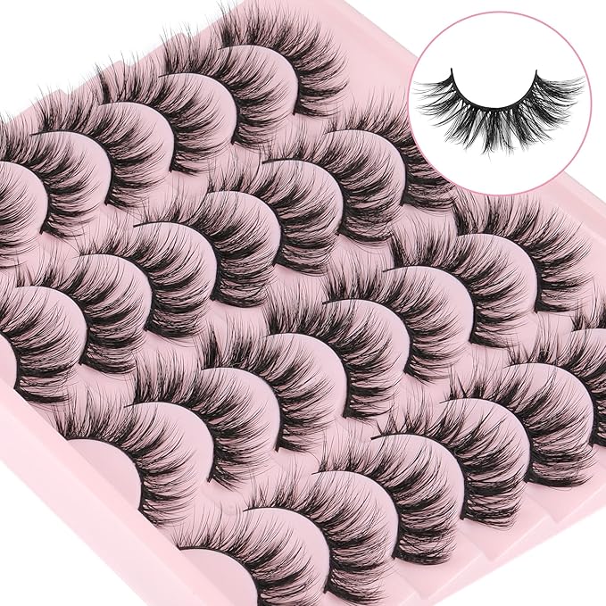 Newcally Eyelashes False Lashes Wispy Spikes Eyelashes Mink Natural Look 3D Volume Fake Eye Lashes Pack Cat Eye Strip Reusable Faux Mink Eyelash 14 Pairs