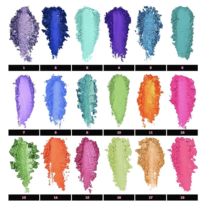 Neonme Eyeshadow Palette, 18 Fluorescent Color Glowing Eyeshadows, Rainbow Purple Blue Green Yellow Pink Eye Shadow Palettes for fun party Popular Eye Makeup, Glitter Matte Shimmer