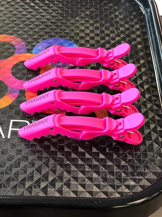 Framar Gator Grips Pink Styling Hair Clips - Professional Pink Hair Clips with Hair Styling and Sectioning, Rubberized - Wide Teeth & Durable for Hair Salon – 4 Pack