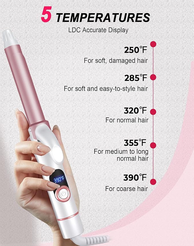 Mini Curling Iron for Short Hair - Small Travel Curling Iron with Dual Voltage, Ceramic Barrel, 5 Heat Settings, 60 Min Auto-Off, Portable Curling Wand for Versatile Styling (3/4 inch)