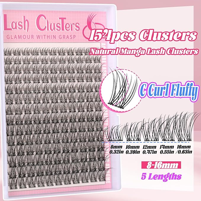 Natural Lash Clusters Kit Wispy Lash Invisible Lash Band Cluster Eyelash Extensions Kit 8-16mm Individual Lashes Extension DIY D Curl Eyelash Clusters with Waterproof Lash Band Clusters