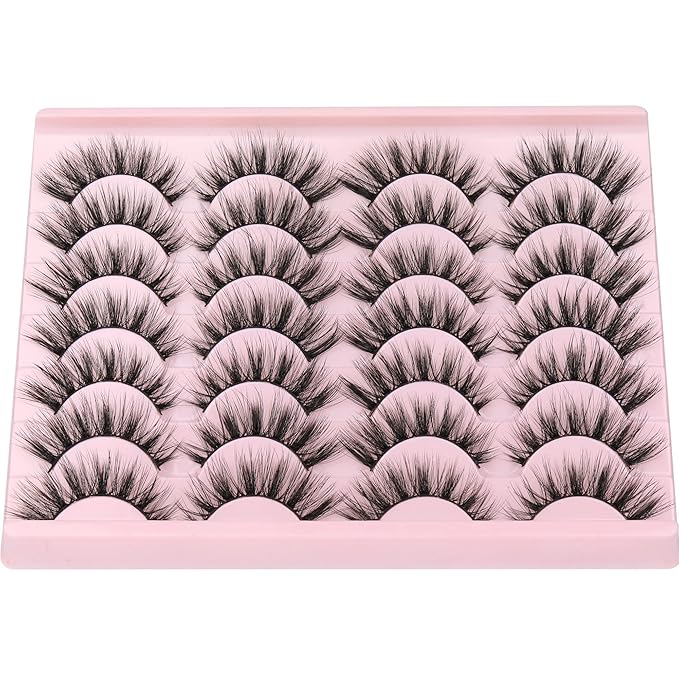 Newcally Eyelashes False Lashes Wispy Spikes Eyelashes Mink Natural Look 3D Volume Fake Eye Lashes Pack Cat Eye Strip Reusable Faux Mink Eyelash 14 Pairs