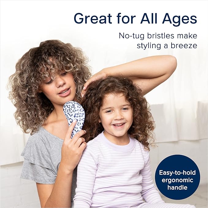 Crave Naturals Glide Thru Detangling Hair Brush for Adults and Kids - Detangler Hairbrush for Curly or Straight, Wet or Dry Hair - Gentle on Tangles Hair Comb - Navy Blue and Blue Cheetah (Pack of 2)