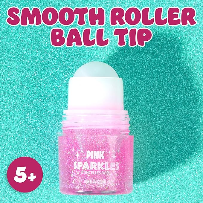 2pc Pink Sparkles Roll-On Glitter Set - Strawberry Scented Roll On Body & Face Glitter, Smooth Rollerball Tip Glitter Stick Face & Body Makeup for Shimmer & Shine