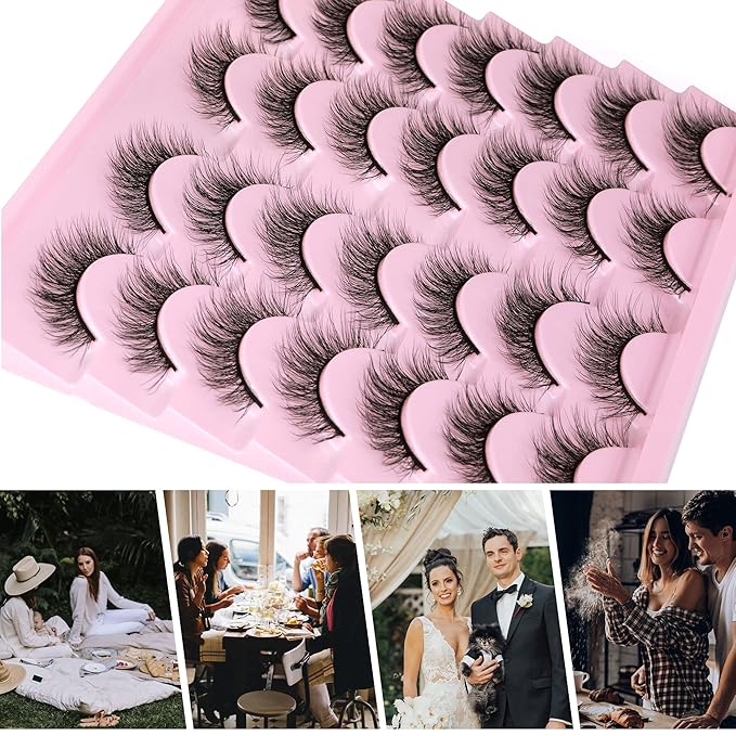 Newcally Natural Look Lashes Mink 3D Volume Wispy False Eyelashes Short Light Volume Fake Eye Lashes Pack 14 Pairs Reusable Soft Faux Mink Eyelashes