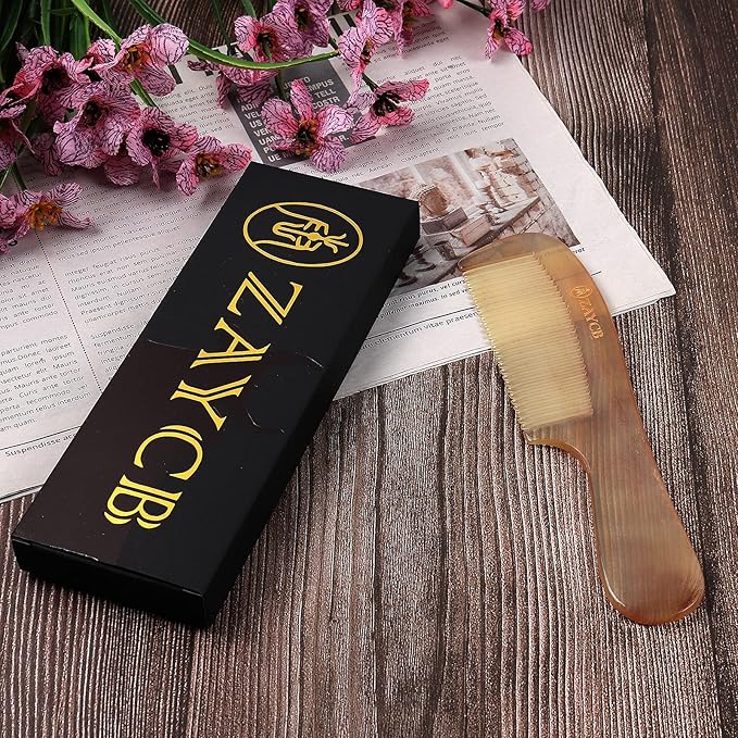 Horn Fine Tooth Comb - Anti-Static Hair Comb - Hair Styling Detangling Comb for All Hair Types (Yellow, Curly, Men, Women, Kids)