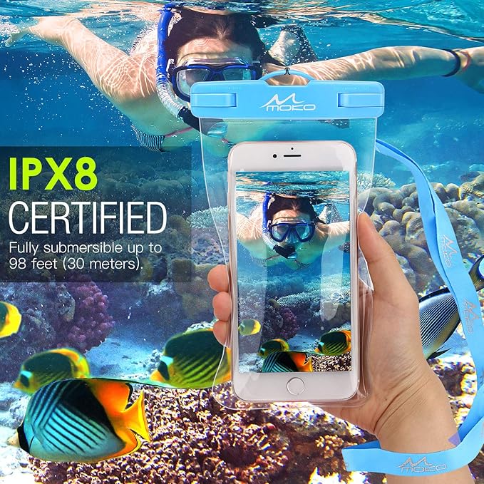 MoKo Waterproof Phone Pouch 2Pack, Underwater Phone Case Dry Bag with Lanyard Compatible with iPhone 16 14 13 12 11 Pro Max X/Xr/Xs Max/SE 3, Samsung S21/S10/S9, Note 10/9/8