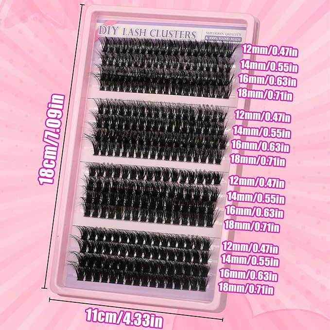 280 Pcs Lash Clusters Extensions Kit - 60D 80D 100D 120D Faux Mink Individual Eye Lash 12-18mm Clusters with D Curl Fluffy Wispy Lash Clusters for Lash Extension at Home