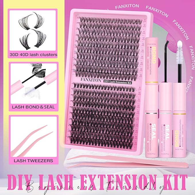 Natural Lash Cluster Kit Thick Eye Lash Clusters Natural Look 30D+40D D 8-16mm Lash Extension Kit Wispy Eyelash Clusters Volume Individual Lashes with Lash Bond and Seal and Tweezers