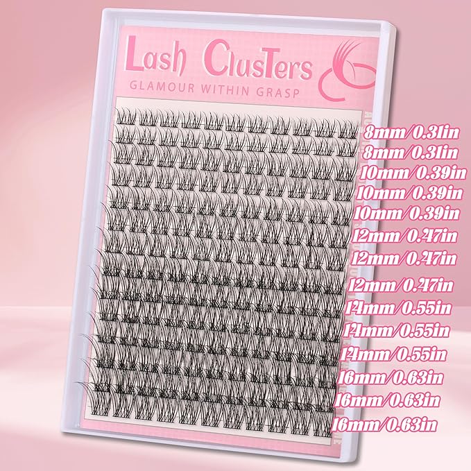 Natural Lash Clusters Kit Wispy Lash Invisible Lash Band Cluster Eyelash Extensions Kit 8-16mm Individual Lashes Extension DIY D Curl Eyelash Clusters with Waterproof Lash Band Clusters