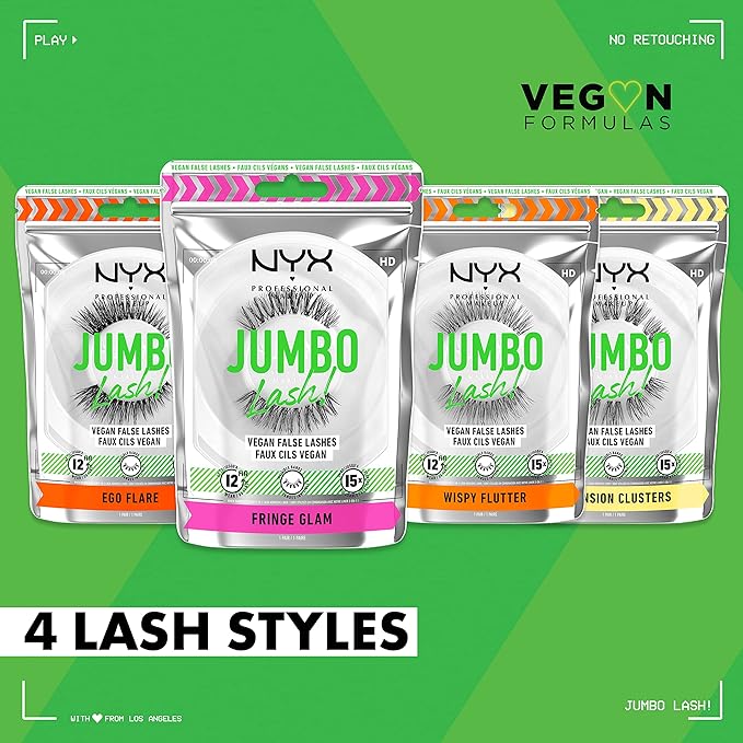 NYX PROFESSIONAL MAKEUP Jumbo Lash! Vegan False Eyelashes, Up to 12HR Wear, Reusable Fake Lashes - Extension Clusters
