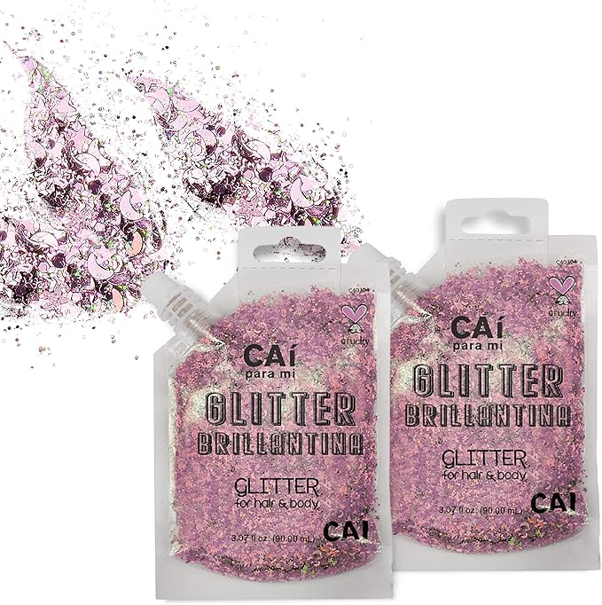 Hair Glitter Gel; Body Glitter & Face Glitter for Women/Kids(2 Pk Rose/Rose) Chunky Iridescent Holograph Stars & Moon, 6 oz | Cosmetic-Grade Makeup, Apply Without Glue, Easy to Take Off & Clean