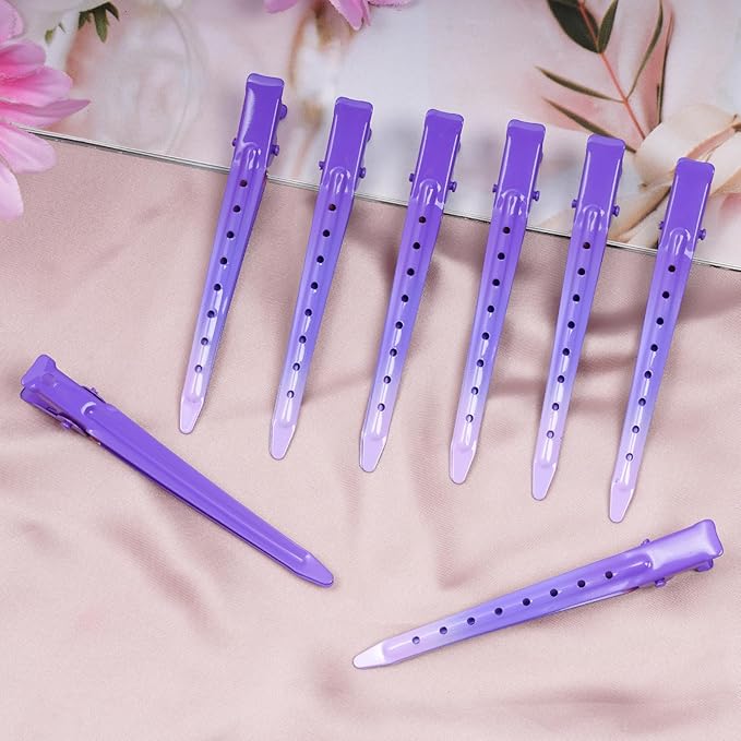 24 Packs Duck Bill Clips, Bantoye 3.35 Inches Rustproof Metal Alligator Curl Clips with Holes for Hair Styling, Hair Coloring, GS Purple