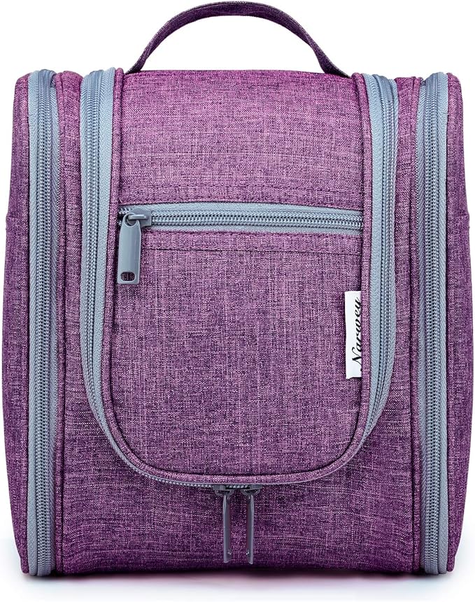Narwey Small Hanging Toiletry Bag Women Travel Makeup Bag Organizer Toiletries Bag for Travel Size Essentials Accessories Cosmetics (Medium, Dark Purple)