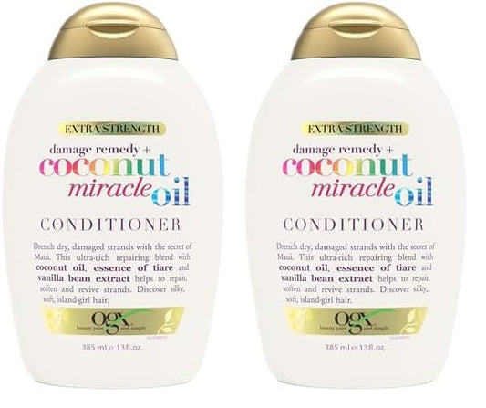 OGX Extra Strength Damage Remedy + Coconut Miracle Oil Conditioner for Dry, Frizzy or Coarse Hair, Hydrating & Flyaway Taming Conditioner, Paraben-Free, Sulfate-Free Surfactants, 13 fl oz (Pack of 2)