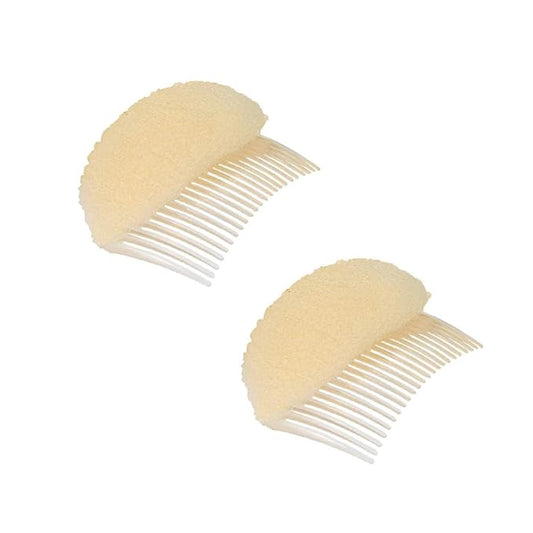 2Pcs 3.3inch Charming Bump It Up Volume Inserts - Beige Sponge Foam Hair Combs for Beehive Buns and Hairstyling Accessories