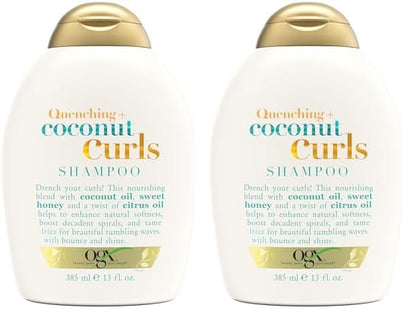 OGX Quenching + Coconut, Curl-Defining Shampoo, Hydrating & Nourishing Curly Hair Shampoo with Coconut Oil, Citrus Oil & Honey, Paraben, Sulfate-Free Surfactants, 13 floz (Pack of 2)