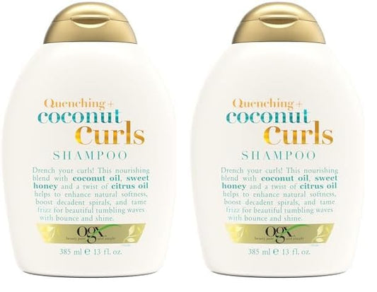 OGX Quenching + Coconut, Curl-Defining Shampoo, Hydrating & Nourishing Curly Hair Shampoo with Coconut Oil, Citrus Oil & Honey, Paraben, Sulfate-Free Surfactants, 13 floz (Pack of 2)