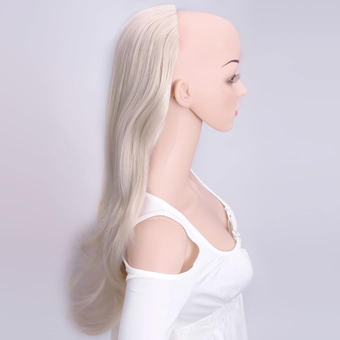 24" Long Straight Wavy Clip in Half Head Tied Wig Synthetic Hair Extensions For Women 210g 13#