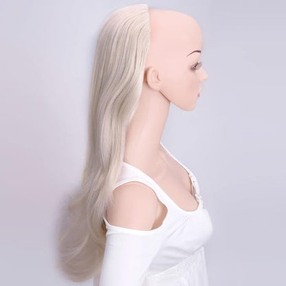 24" Long Straight Wavy Clip in Half Head Tied Wig Synthetic Hair Extensions For Women 210g 13#