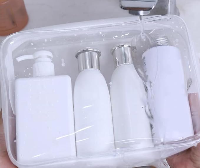 6 Pack Clear Toiletry Carry Pouch with Zipper Portable Plastic Waterproof Cosmetic Bag TSA Approved for Vacation Travel Bathroom and Organizing (White, Large)