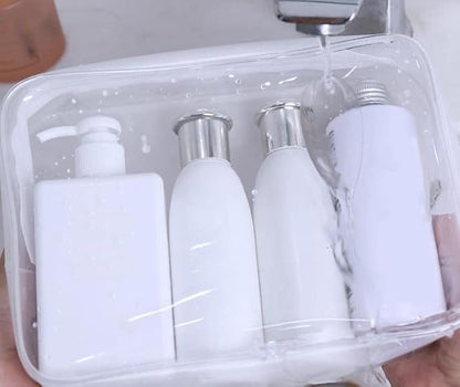 6 Pack Clear Toiletry Carry Pouch with Zipper Portable Plastic Waterproof Cosmetic Bag TSA Approved for Vacation Travel Bathroom and Organizing (White, Large)