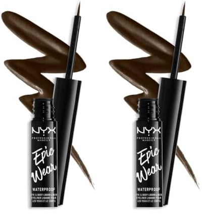 NYX PROFESSIONAL MAKEUP Epic Wear Liquid Liner, Long-Lasting Waterproof Eyeliner - Brown (Pack of 2)