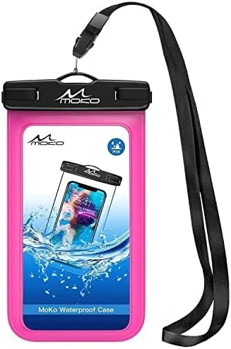 MoKo Waterproof Phone Pouch Holder, Underwater Cellphone Case Dry Bag with Lanyard Armband Compatible with iPhone 14 13 12 11 Pro Max X/Xr/Xs Max/SE 3, Samsung S21/S20/S10/S9, Magenta
