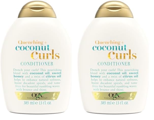 OGX Quenching + Coconut Curl-Defining Conditioner, Nourishing Curly Hair with Coconut/Citrus Oil & Honey, Paraben and Sulfate-Free Surfactants, 13oz (Pack of 2)