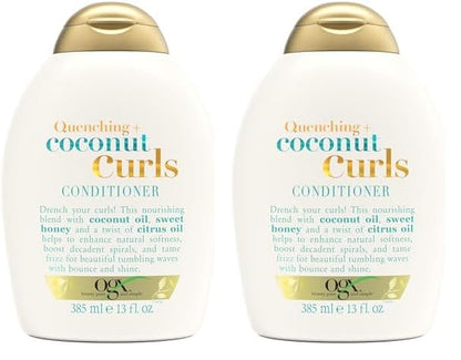 OGX Quenching + Coconut Curl-Defining Conditioner, Nourishing Curly Hair with Coconut/Citrus Oil & Honey, Paraben and Sulfate-Free Surfactants, 13oz (Pack of 2)
