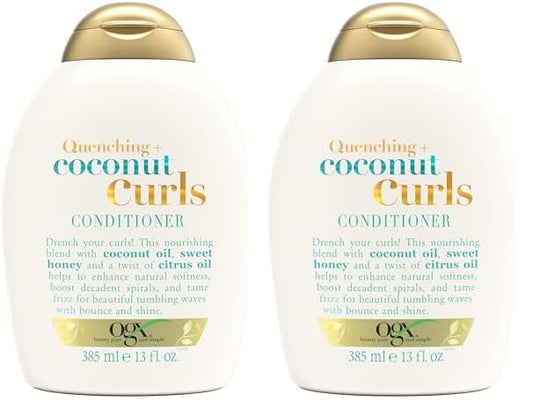 OGX Quenching + Coconut Curl-Defining Conditioner, Nourishing Curly Hair with Coconut/Citrus Oil & Honey, Paraben and Sulfate-Free Surfactants, 13oz (Pack of 2)