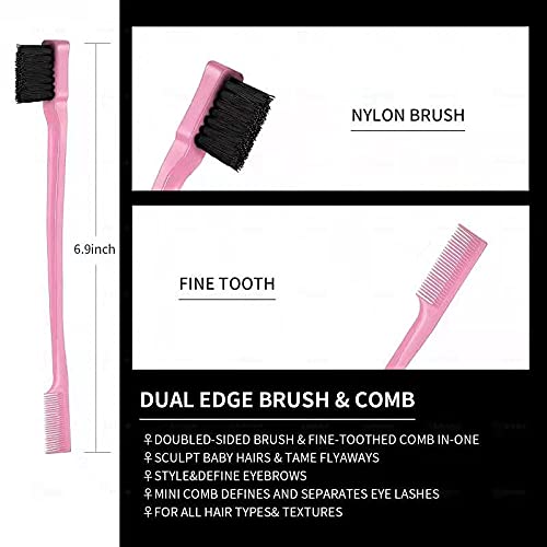 8 Pieces Hair Styling Comb Set Teasing Rat Tail Brush for Edge&Back Brushing, Combing, Slicking Hair for Women Edge Brush Double Sided Edge Comb for All Hair Styles(edge control brush-8pcs)