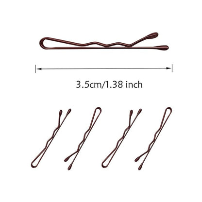 220 Count Mini Wavy 1.38 Inch Bobby Pins Brown, YINGFENG Small Hair Bobby Pins with Storage Box for Updos, Metal Hair Clips for Kids, Girls and Women, Suitable for All Hair Types