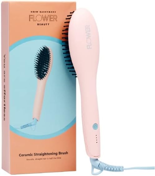 FLOWER BEAUTY Ceramic Straightening Brush - Black, 4 Heat Settings for Smooth, Frizz-Free Straight Hair - All Hair Types