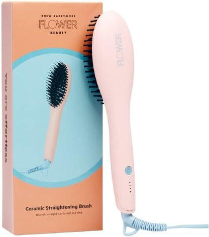 FLOWER BEAUTY Ceramic Straightening Brush - Black, 4 Heat Settings for Smooth, Frizz-Free Straight Hair - All Hair Types