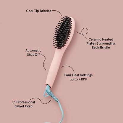 FLOWER BEAUTY Ceramic Straightening Brush - Black, 4 Heat Settings for Smooth, Frizz-Free Straight Hair - All Hair Types