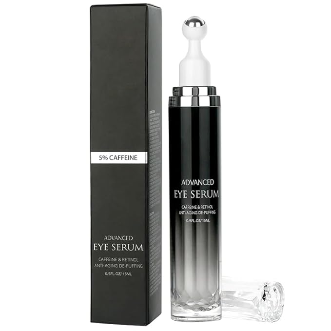 5% Caffeine Eye Serum & Cream for Dark Circles, Puffy Eyes, and Eye Bags - Under Eye Treatment for Women & Men - with 360° Massage Roller – Eye Cream for Reducing Puffiness and Dark Circles
