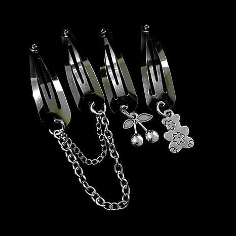 4Pcs Silver Metal Snap Hair Clips Chain Cross Heart Hair Barrettes Clips with Pendant Girls Hair Accessories，Hair Styling Accessories, Hair Care