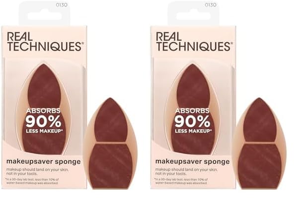 Real Techniques Makeupsaver Sponge, Makeup Blender Sponge For Liquid & Cream Formulations, Natural Finish & Reduces Makeup Waste, Targeted Application, Cruelty & Latex-Free, 1 Count (Pack of 2)