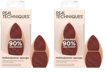 Real Techniques Makeupsaver Sponge, Makeup Blender Sponge For Liquid & Cream Formulations, Natural Finish & Reduces Makeup Waste, Targeted Application, Cruelty & Latex-Free, 1 Count (Pack of 2)