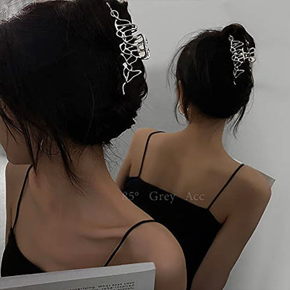 2 Pcs Large Metal Hair Claw Clips - Personality Nonslip Silver Hair Clamps,Perfect Jaw Hair Clamps For Women And Thinner-Thick Hair Styling-Strong Hold Hair-Fashion Hair Accessories