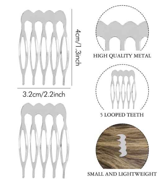 20Packs Silver and Golden 5 Teeth Small Hair Side Combs,Plain Blank Crafting DIY Slide Combs,Small Tiny Hair Side Combs,Bridal Wedding Veil Combs for Fine Hair,Styling Tools and Appliances,Hair Combs