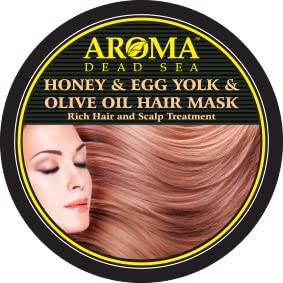 AROMA DEAD SEA Honey Egg Yolk & Olive Oil Hair Mask - Ultimate Dry & Damaged Hair Rescue, Intensive Conditioning Treatment Revives, Strengthens & Restores Softness, Shine & Elasticity / 16.9 fl.oz