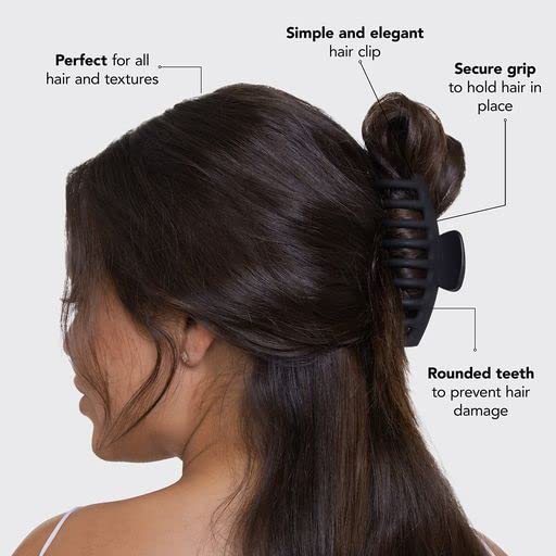 Kitsch Recycled Plastic Large Oversized Matte Hair Clips for Women, Big Claw Clips for Thick Hair, Girls (Black)