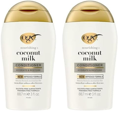 OGX Nourishing + Coconut Milk Conditioner, 3 Ounce Trial Size (Pack of 2)