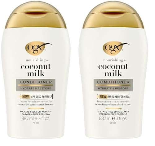 OGX Nourishing + Coconut Milk Conditioner, 3 Ounce Trial Size (Pack of 2)